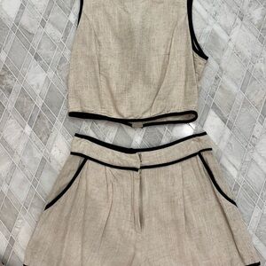 Beige Two-Piece Set with Black Trim